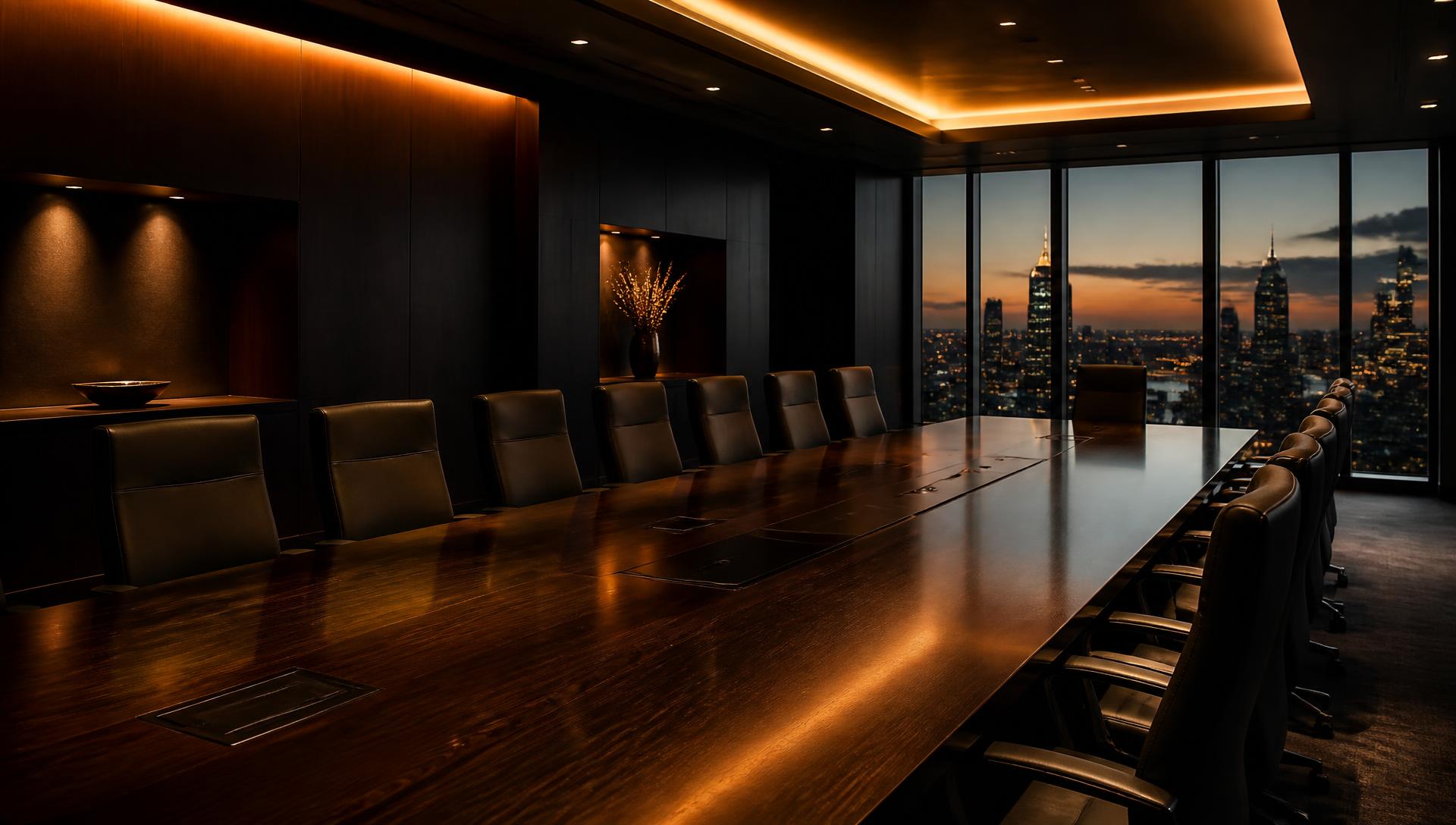 Executive boardroom at dusk